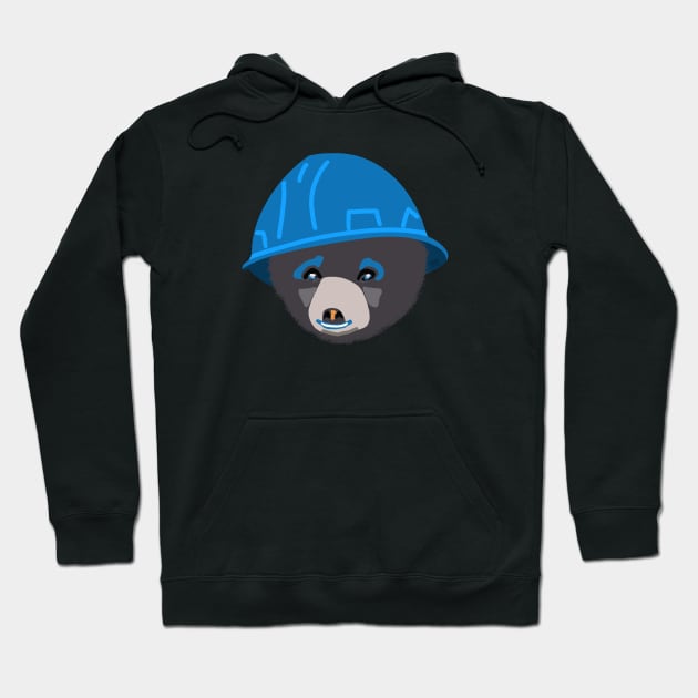 Funny Bear Cub in Blue Hard Hat Electricians Apprentice Carpenters Newbie Construction Humor Hoodie by The Trades Store